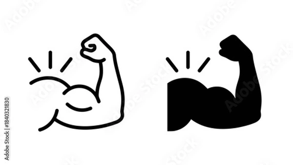 Fototapeta Flexed Arm Strength Icons – Black and White Symbols Representing Physical Power, Fitness, and Muscle Emphasis for Health, Motivation, and Exercise Graphics
