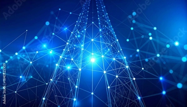Fototapeta Stunning network visualization with glowing blue connections