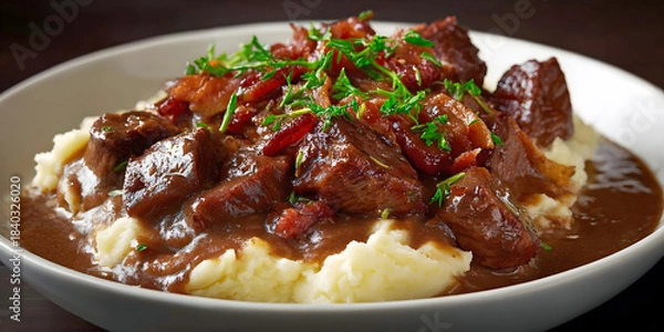 Obraz Gravy & Comfort: Rustic Mash Meat Harmony, ai generated.