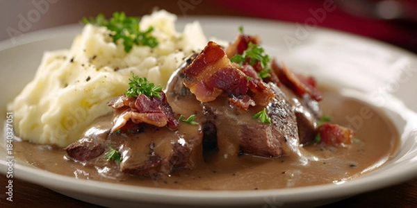 Obraz Gravy & Comfort: Rustic Mash Meat Harmony, ai generated.