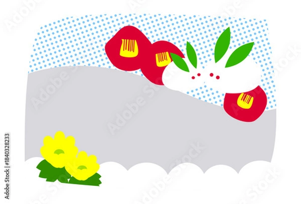 Obraz 雪うさぎと椿の寒中お見舞いはがきテンプレート（文字無し）