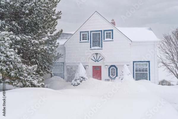 Obraz Older traditional home in a winter landscape.