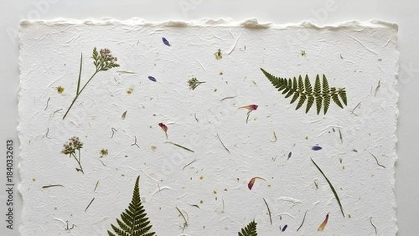 Obraz Close up of handmade paper with embedded flowers and leaves design