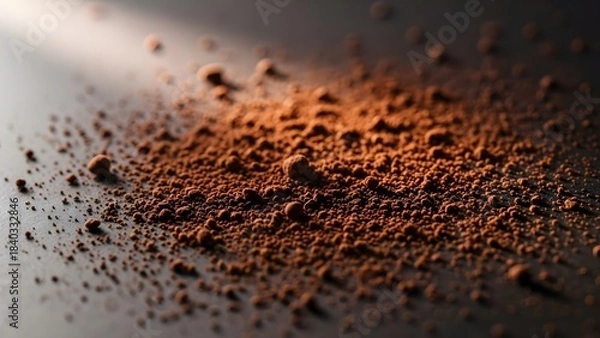 Obraz Close up of scattered brown powder on a dark reflective surface