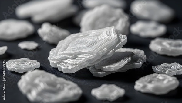 Obraz Close up of white crystalline forms on a dark surface abstract composition