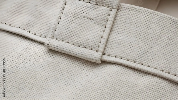 Obraz Close up view of cream fabric with stitched seam and loop detail