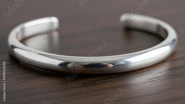 Obraz Elegant silver bracelet displayed on a dark wood surface