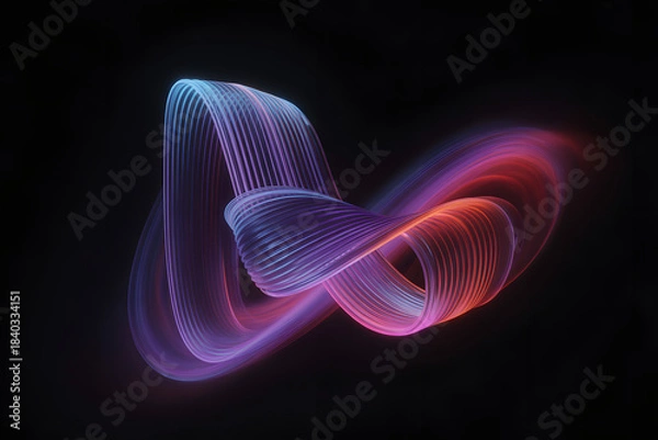 Fototapeta Abstract Flowing Light: An artistic display of dynamic, flowing lines illuminated with a vibrant gradient of colors, creating a captivating visual experience against a dark background.