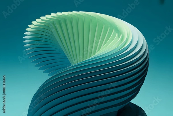 Fototapeta Abstract Swirl in Gradient Hues: An artistic depiction features a graceful, spiraling form composed of layered elements, shifting seamlessly from cool to warm tones, against a backdrop.