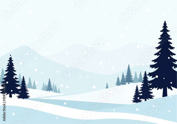 Obraz Blue Winter Landscape with Tall Pine Trees