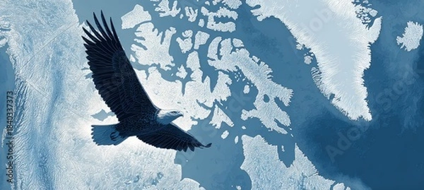 Obraz Eagle flying with Canada and Greenland map. Generative AI technology.
