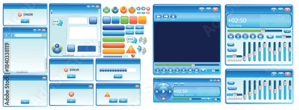 Obraz 2000s interface with gradients. Retro user interface elements 2000s style. 2000s retro user interface elements.