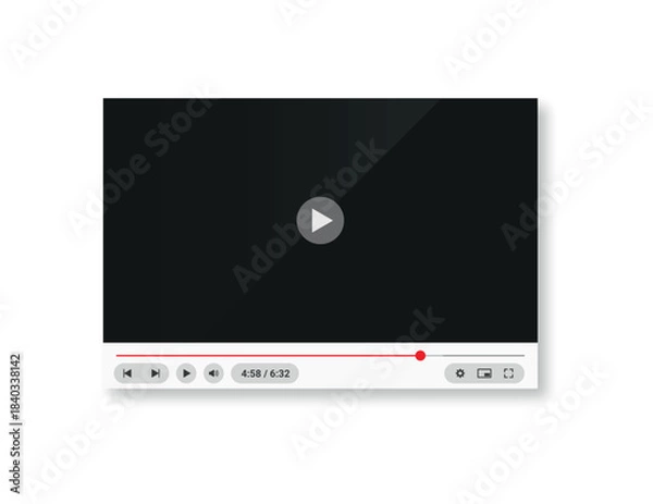 Obraz Video Player Interface with Play Button and UI UX Playback Controls.