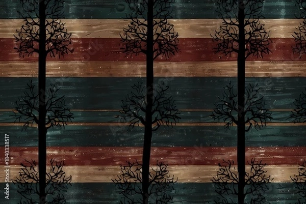 Fototapeta Seamless Forest Tree Pattern Illustration,Generative AI