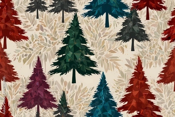 Fototapeta Seamless Forest Tree Pattern Illustration,Generative AI