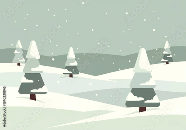 Obraz Winter Landscape with Thin Pines and Light Snow