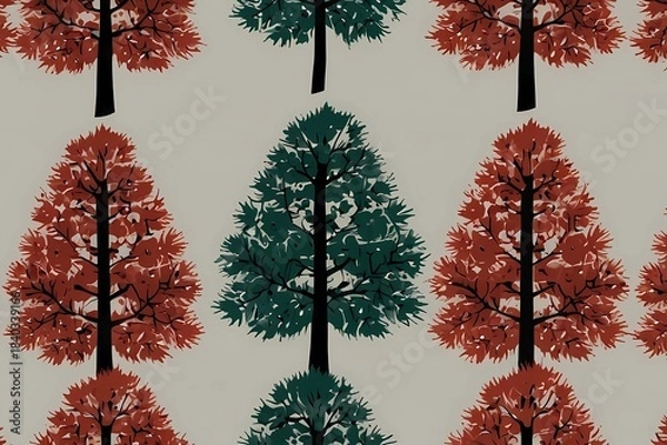 Fototapeta Seamless Forest Tree Pattern Illustration,Generative AI