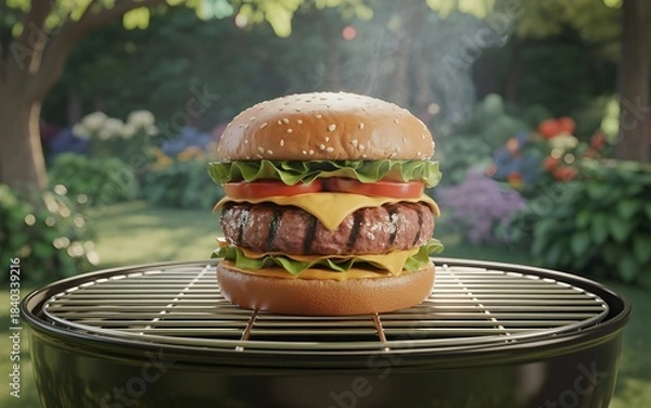 Obraz hamburger on a wooden table