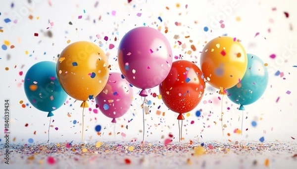 Obraz Highend 3D illustration of  Happy New Year 2026  with bright colorful balloons