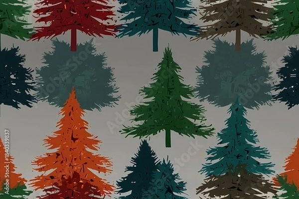 Fototapeta Seamless Forest Tree Pattern Illustration,Generative AI