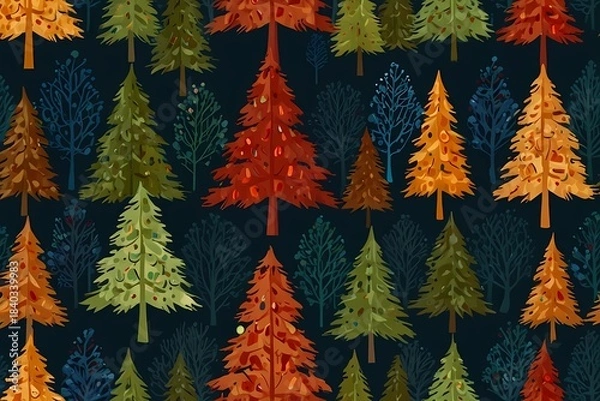 Fototapeta Seamless Forest Tree Pattern Illustration,Generative AI