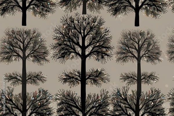 Fototapeta Seamless Forest Tree Pattern Illustration,Generative AI