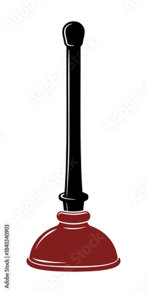 Fototapeta Red plunger with black handle without background.