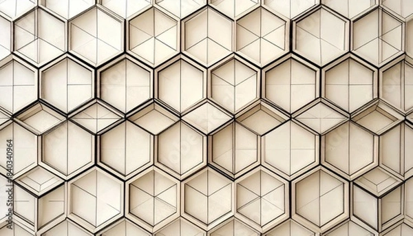 Fototapeta Geometric Hexagon Pattern with 3D Depth on Beige Background