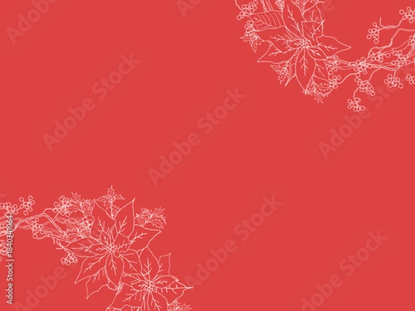 Obraz ポインセチアとサンキライの線画フレーム④白