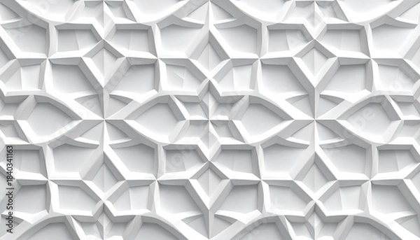 Fototapeta White Geometric Tile Pattern with Faceted Diamond and Hexagonal Relief