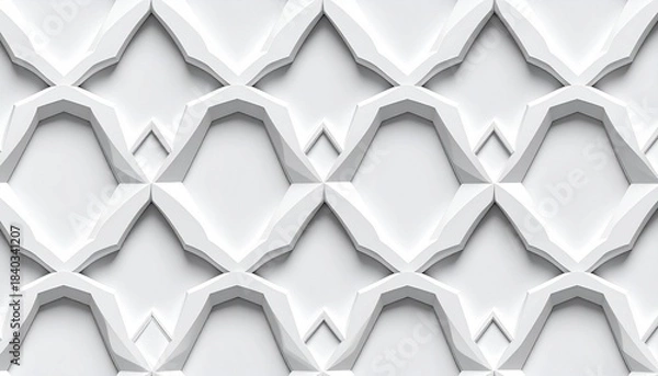Fototapeta White Geometric Tile Pattern with Faceted Diamond and Hexagonal Relief