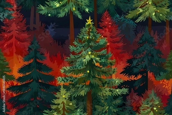 Fototapeta Seamless Forest Tree Pattern Illustration,Generative AI