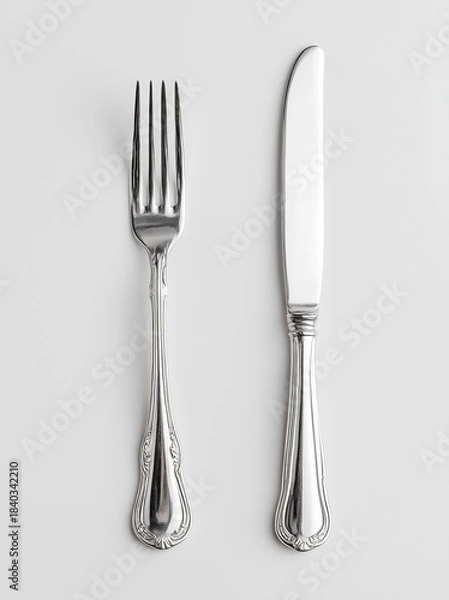 Fototapeta Vintage silver cutlery fork and knife setting