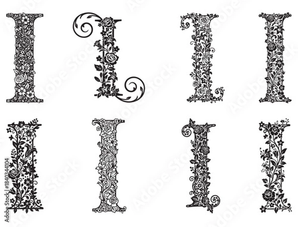 Obraz DECORATIVE FLORAL LETTER I SILHOUETTE