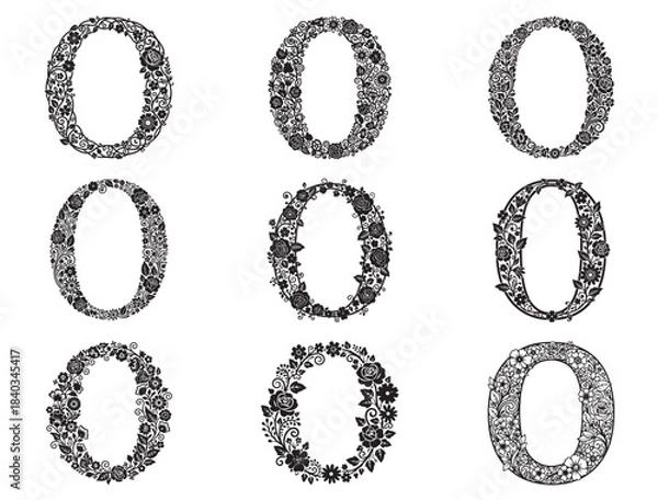 Fototapeta DECORATIVE FLORAL LETTER O SILHOUETTE