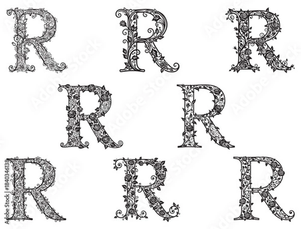 Obraz DECORATIVE FLORAL LETTER R SILHOUETTE