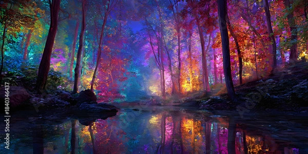 Obraz Reflections of Enchanted Light: Forest Dreamscape, ai generated.