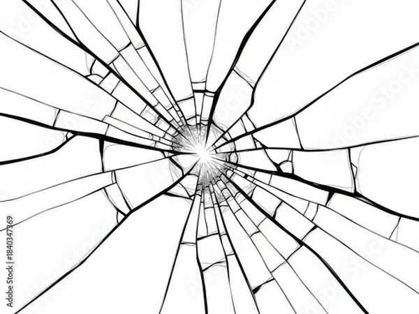 Fototapeta Broken glass with cracks isolated on white background, a symbol of destruction