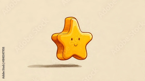 Obraz Friendly star character with smiling face on beige background