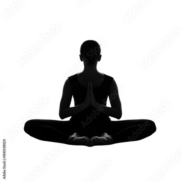 Obraz Woman in lotus pose with hands in prayer silhouette