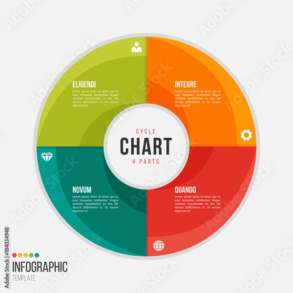 Fototapeta Cycle chart infographic template with 4 parts, options, steps