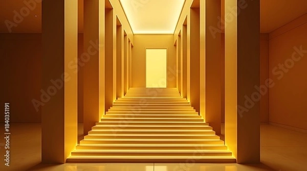 Obraz Golden staircase leading up to glowing house, dream home concept