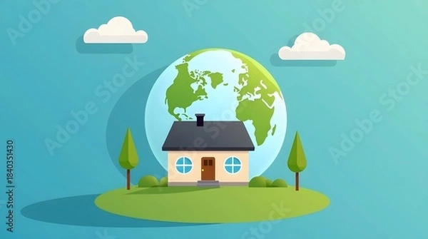 Obraz Illustration of global real estate with Earth inside house icon
