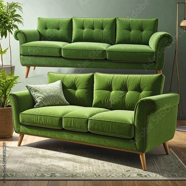 Fototapeta Two emerald green velvet sofas