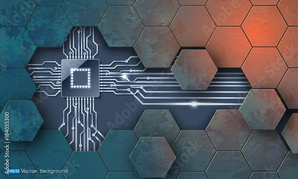 Obraz Microchip and grunge hexagons texture