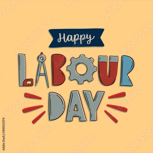 Fototapeta Happy Labour Day: Celebration with Tools: Celebrate labor day with a vintage design that features classic tools that evoke craftsmanship and celebrates dedication. 