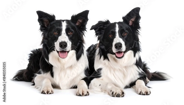 Fototapeta Two border collies laying side-by-side