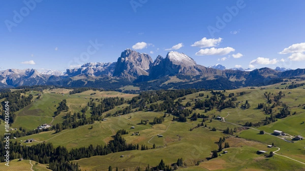 Obraz Seiser Alm Dolomites: Aerial Alpine Landscape