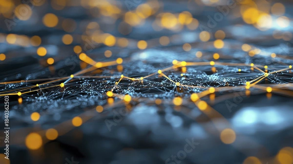 Fototapeta Predictive data analysis glowing network connections with bright nodes and intricate patterns, showcasing technology