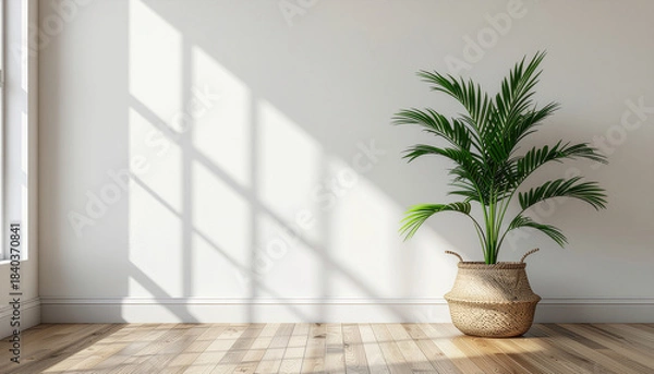 Fototapeta Neutral-Toned Interior Corner with Natural Light Flowing in from the Left